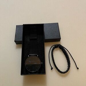 ⭐️Men’s Geneva Black Watch with Braided Bracelet